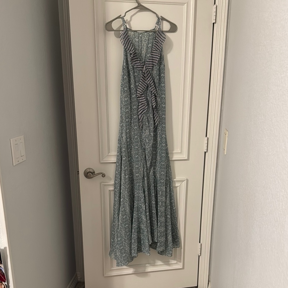 CAbi White and Green Strapless Sleeveless Maxi Dress for Cocktail